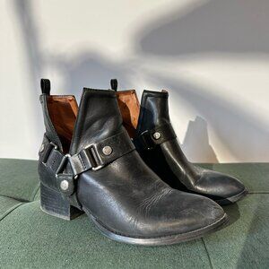 Jefferey Campbell Cromwell Black Leather Western Festival Ankle Boots